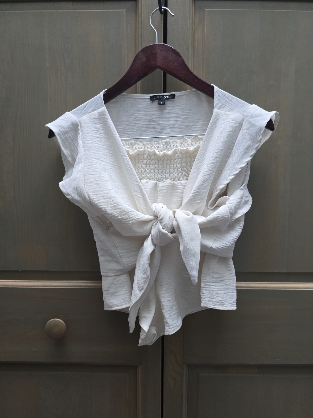 Women's Cream Tie Front Top And Matching Shorts
